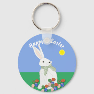 White Bunny and Eggs  Key Ring