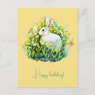 White bunny and flowers postcard