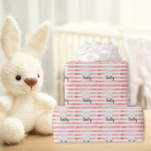 White Bunny Baby Pink Watercolor Wrapping Paper
