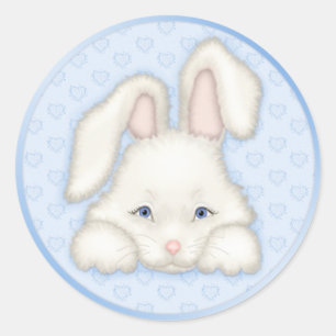 White Bunny - Blue Classic Round Sticker
