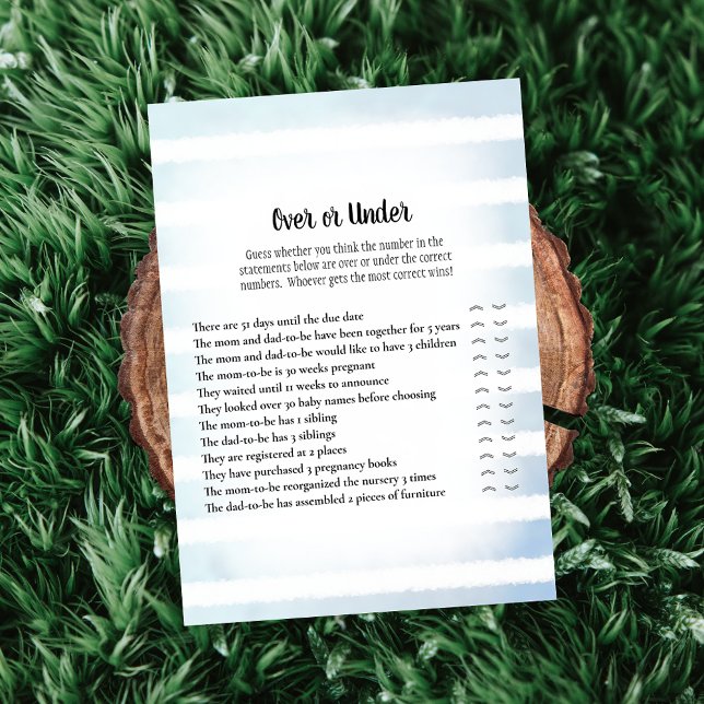 White Bunny Blue Over Under Baby Shower Game Invitation (Creator Uploaded)