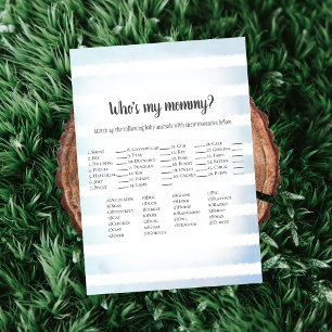 White Bunny Blue Who's My Mummy Baby Shower Game Invitation