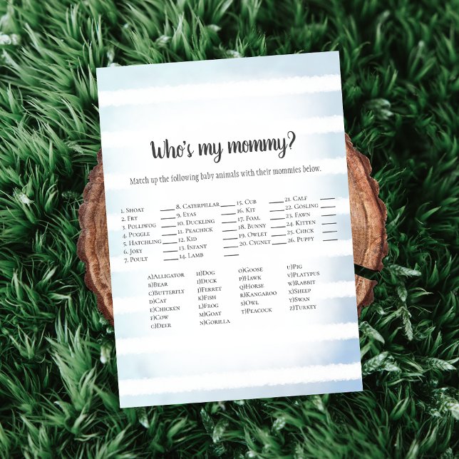 White Bunny Blue Who's My Mummy Baby Shower Game Invitation (Creator Uploaded)