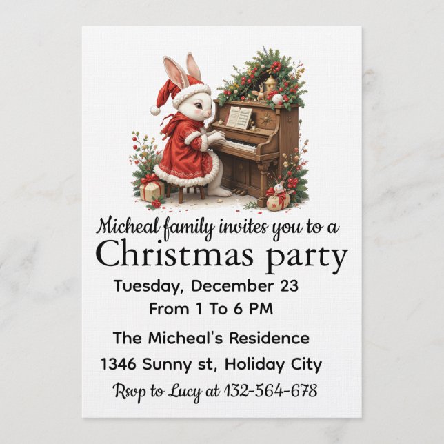 White Bunny Christmas Party Invitation (Front)