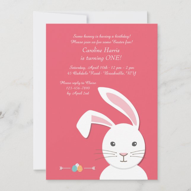 White Bunny Easter Birthday Invitation (Front)