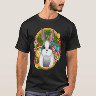 White Bunny Face Leopard Bow Tie Easter Day Girls  T-Shirt