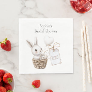 White Bunny Hearts in a Basket Baby Shower XOXO Napkin