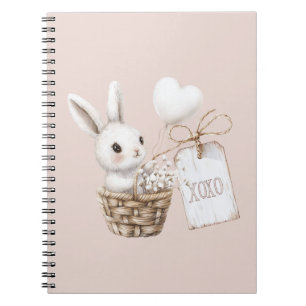 White Bunny Hearts in a Basket Baby Shower XOXO Notebook