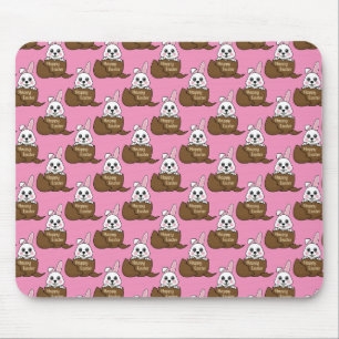 White Bunny in Chocolate Egg Happy Easter Pattern Mouse Pad