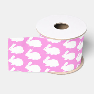 White Bunny Pattern On Pink Grosgrain Ribbon