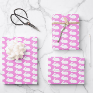 White Bunny Pattern On Pink Wrapping Paper Sheet