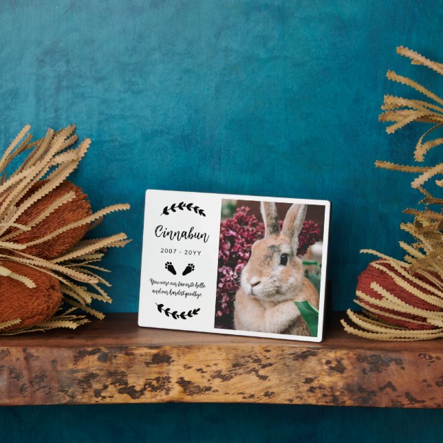 White Bunny Paws Greenery Photo Rabbit Memorial Plaque (Side)