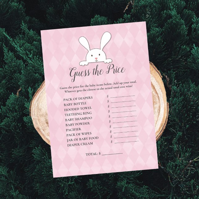 White Bunny Pink Guess The Price Baby Shower Game Invitation (Creator Uploaded)