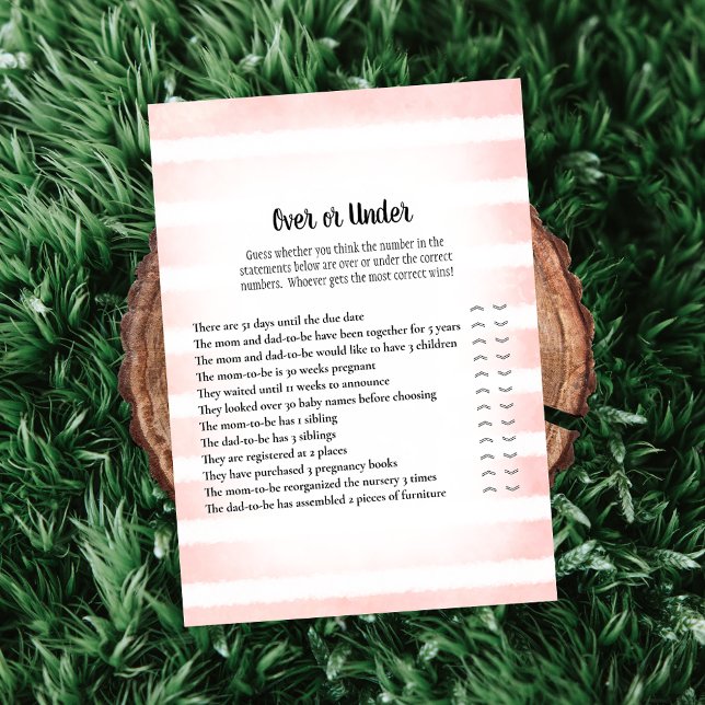 White Bunny Pink Over Under Baby Shower Game Invitation (Creator Uploaded)