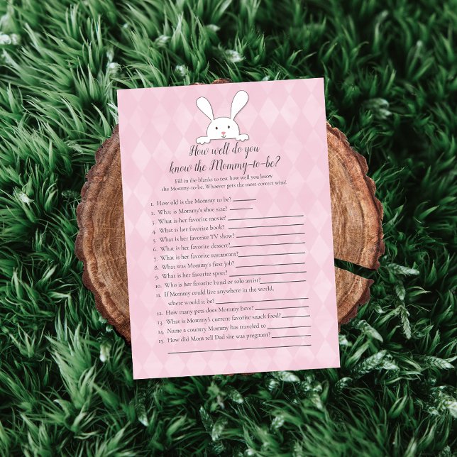 White Bunny Pink Who Knows Mummy Best Shower Game Invitation (Creator Uploaded)