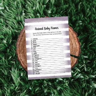 White Bunny Purple Animal Baby Names Game Card