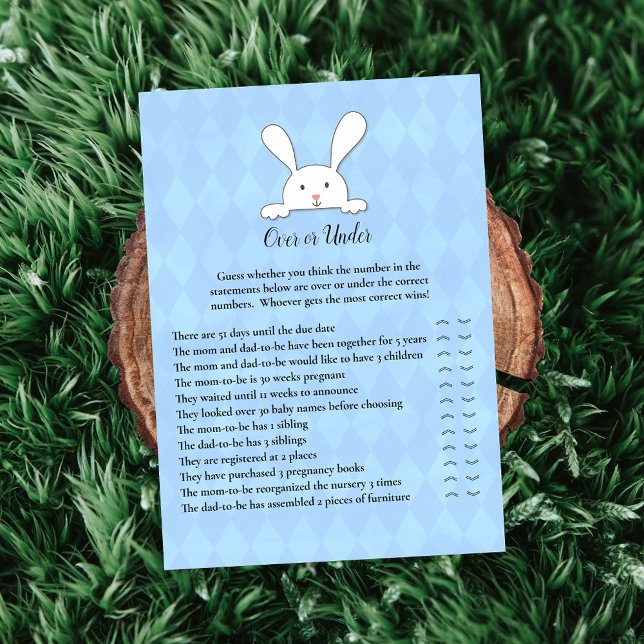 White Bunny Rabbit Blue Over Under Shower Game Invitation (Creator Uploaded)