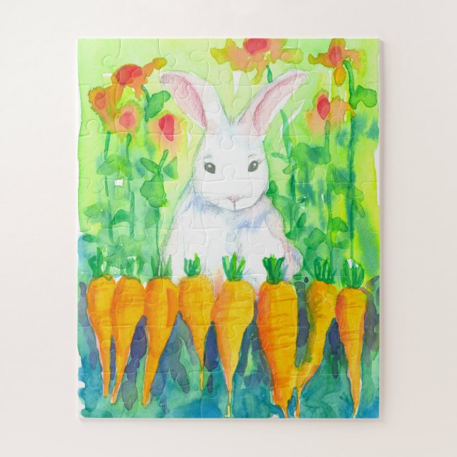 White Bunny Rabbit Carrots Kids Jigsaw Puzzle (Vertical)