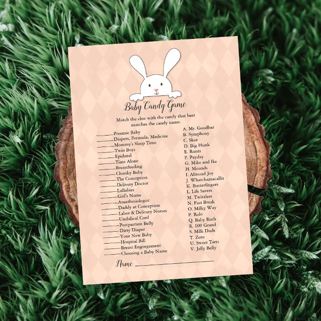 White Bunny Rabbit Coral Baby Candy Shower Game Invitation (Creator Uploaded)
