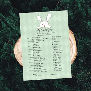 White Bunny Rabbit Green Baby Candy Shower Game Invitation