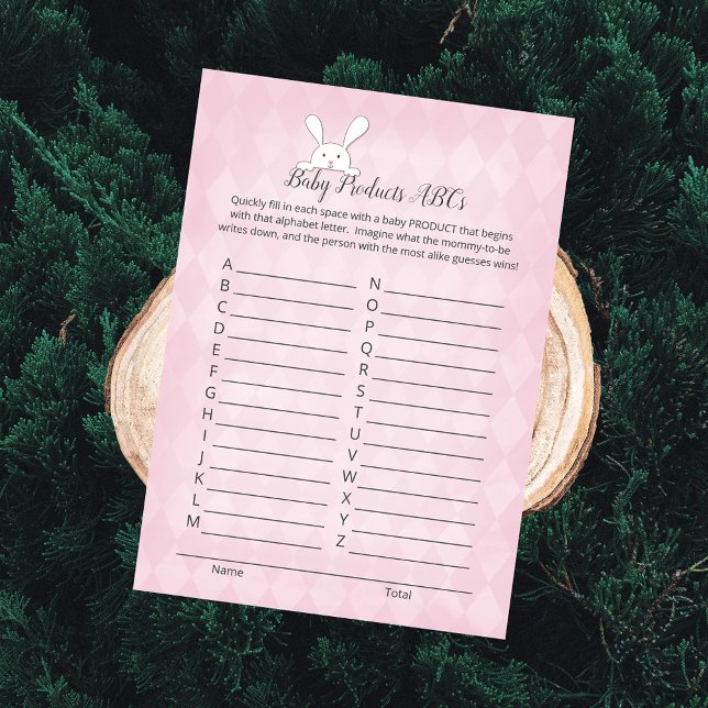 White Bunny Rabbit Pink Argyle Baby Products Game Invitation (Creator Uploaded)