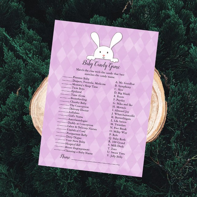 White Bunny Rabbit Purple Baby Candy Shower Game Invitation (Creator Uploaded)