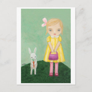 White Bunny Rabbit with Yellow Dress Girl Card