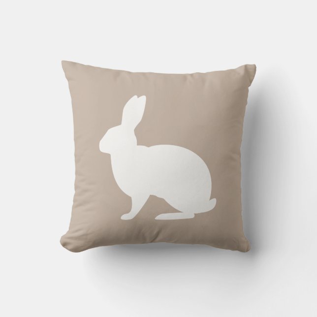 White Bunny Silhouette On Beige Stylish Easter Cushion (Front)
