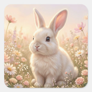 White Bunny Square Sticker
