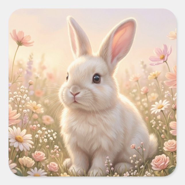 White Bunny Square Sticker (Front)