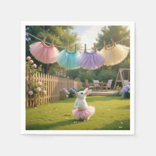 White Bunny Wearing a Pink Tutu Napkin