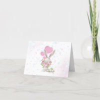White Bunny with Big Pink Flowers & Hearts 