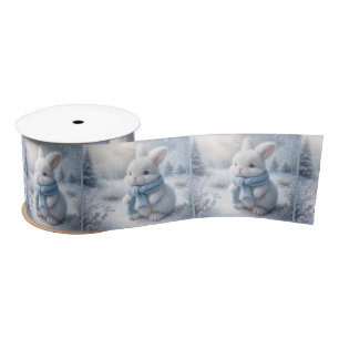 White Bunny With Winter Scarf Satin Ribbon