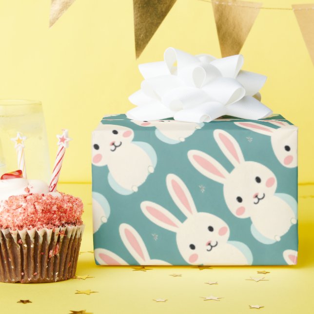 White bunny wrapping paper (Birthday Party)