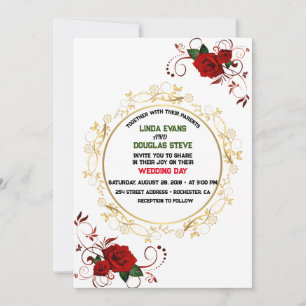 White Burgundy and Gold Floral Modern Boho Wedding Invitation