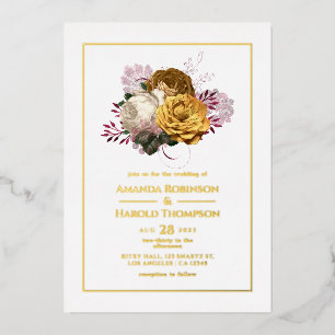 White Burgundy and Gold Floral Wedding