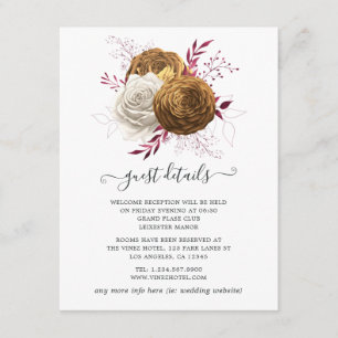 White, Burgundy and Gold Floral Wedding Enclosure Card