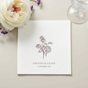White & Burgundy Elegant Floral Wedding Napkin