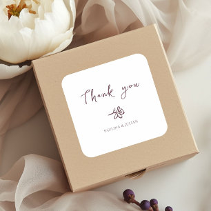 White & Burgundy Elegant Floral Wedding Square Sticker