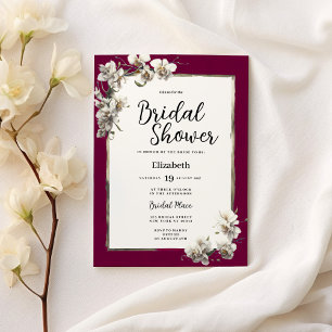 White burgundy gold orchid floral Bridal Shower Invitation