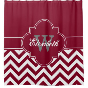 White Burgundy LG Chevron 1ICBR Name Monogram Shower Curtain
