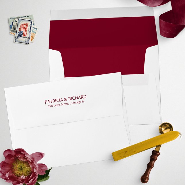 White Burgundy Lined Wedding Invitation Envelope (Creator Uploaded)