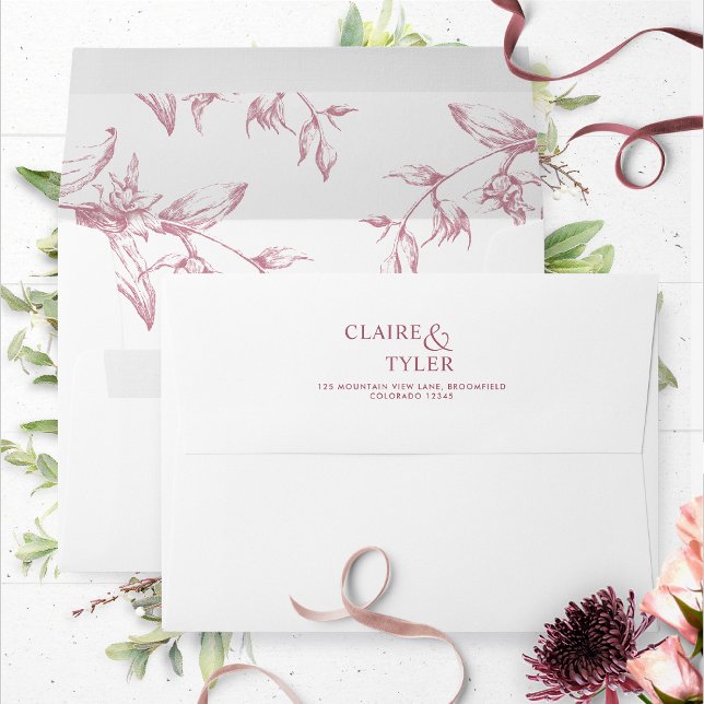 White, Burgundy Pink Elegant Floral Formal Wedding Envelope (Creator Uploaded)