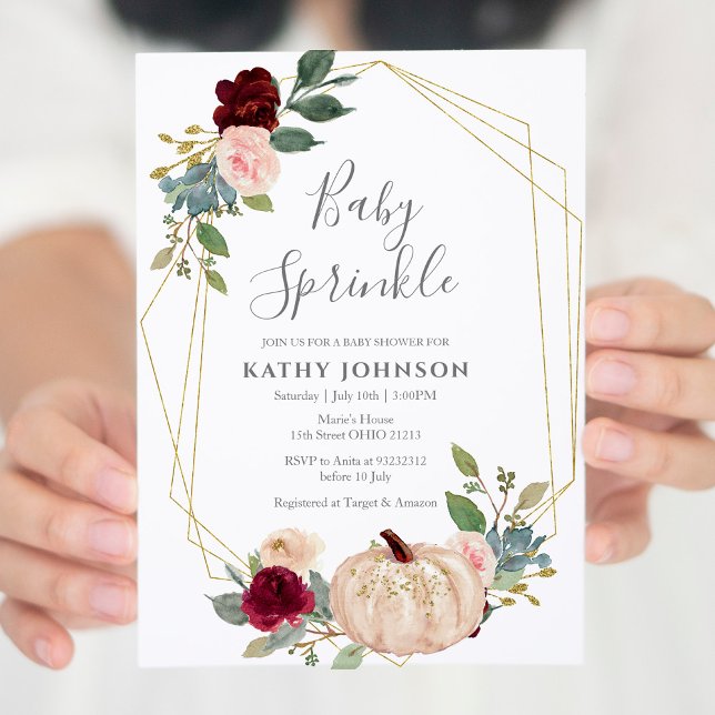 White Burgundy Pumpkin Baby Sprinkle Invitation (Creator Uploaded)