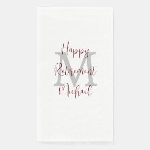 White Burgundy Retirement Party Name Monogram Napkin