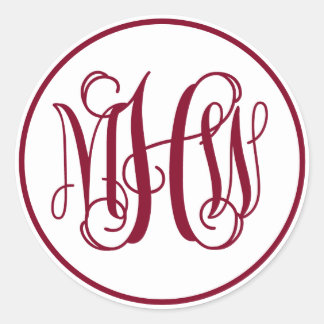 White Burgundy Vine Script Monogram, DIY BG Classic Round Sticker