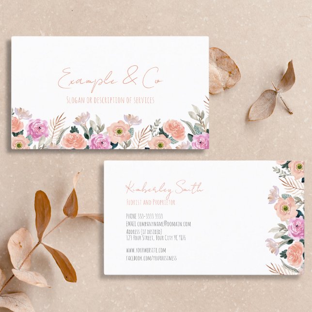 White Business Card, Floral Pink Orange classic Card (Creator Uploaded)