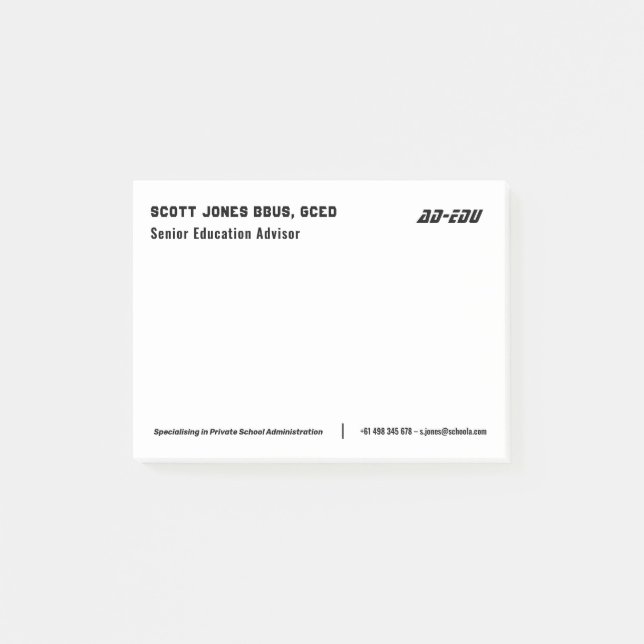 White Business Card Post-It Notes (Front)