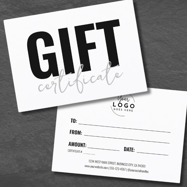 White Business Gift Certificate (Your Logo Black White Business Gift Certificate)
