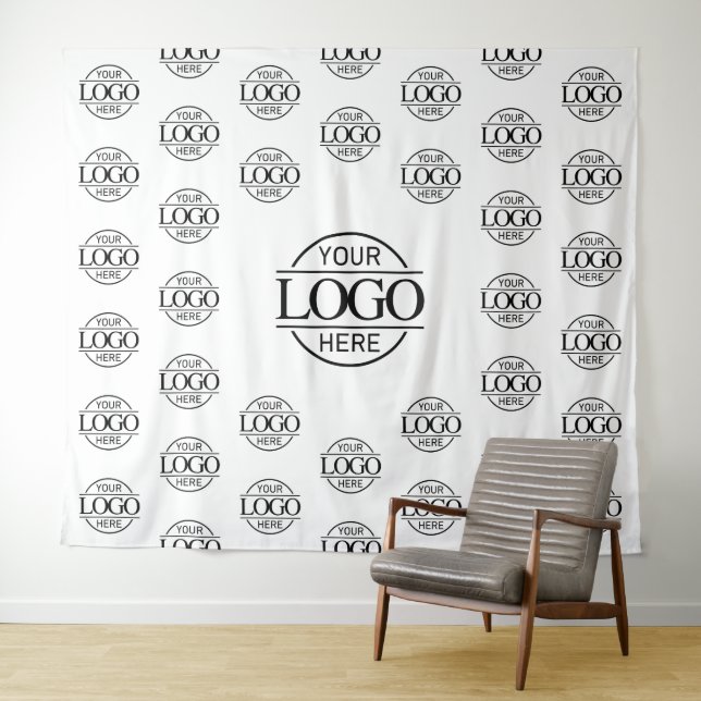 White Business Logo Step & Repeat Backdrop Banner Tapestry (In Situ (Horizontal))
